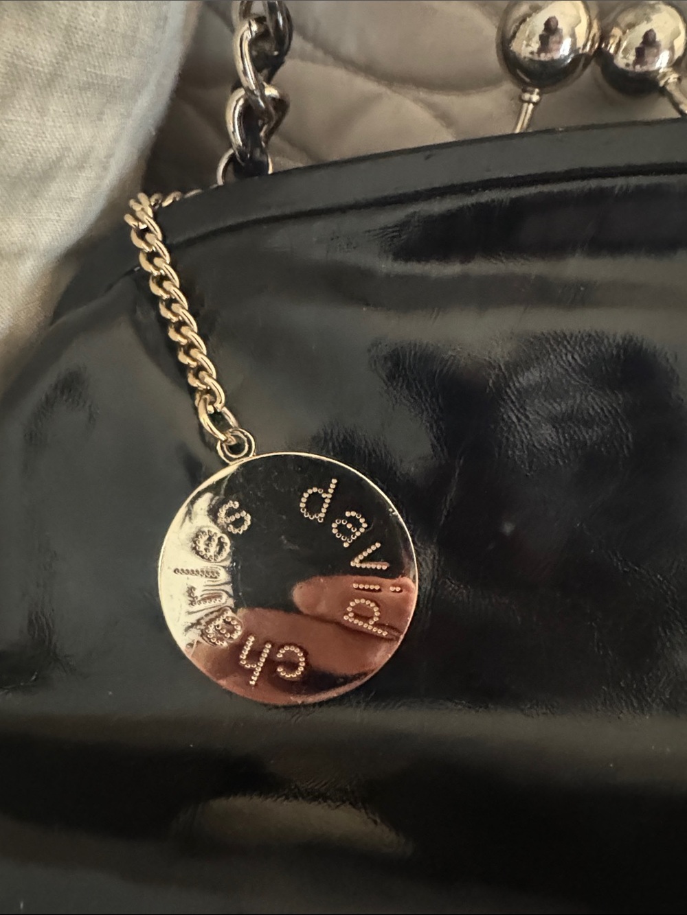 Charles David Black Patent Shoulder Bag with Chain Strap - Picture 2 of 4
